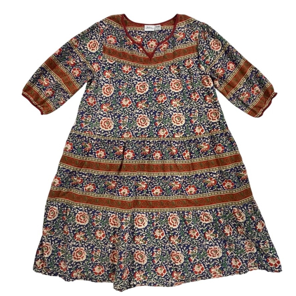 Vermont Country Store Floral Print Tiered Midi Dress 1X Cottagecore Prairie